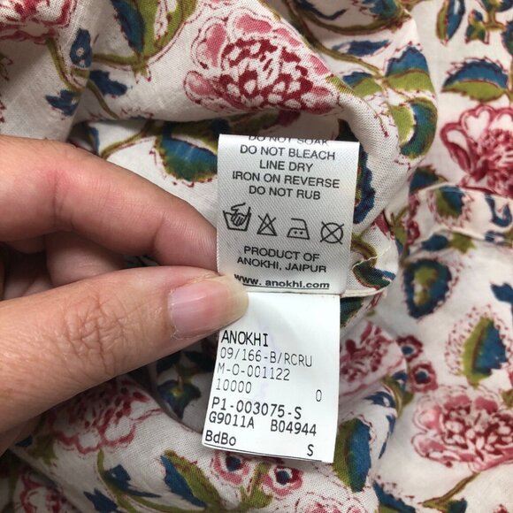 Anokhi Ivory Floral Block Print Kaftan Tunic Dress Size S Cotton - Picture 7 of 7